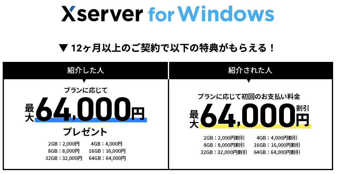 Xserver for Windows友達紹介プログラム
