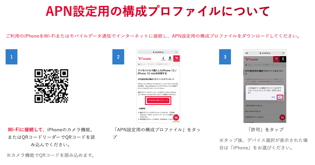 APN設定用の構成プロファイルについて